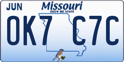 MO license plate OK7C7C
