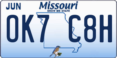 MO license plate OK7C8H