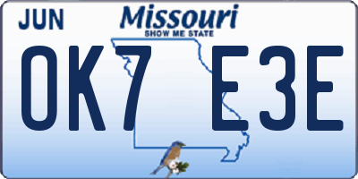 MO license plate OK7E3E