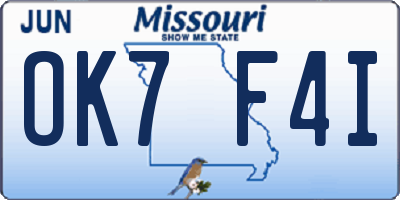 MO license plate OK7F4I