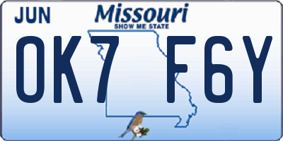 MO license plate OK7F6Y