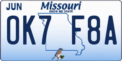 MO license plate OK7F8A