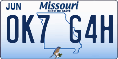 MO license plate OK7G4H