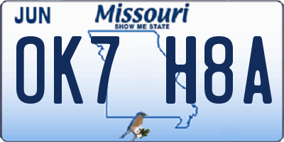 MO license plate OK7H8A