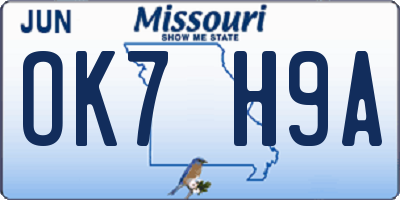 MO license plate OK7H9A
