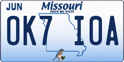 MO license plate OK7I0A