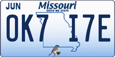 MO license plate OK7I7E