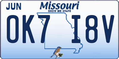 MO license plate OK7I8V