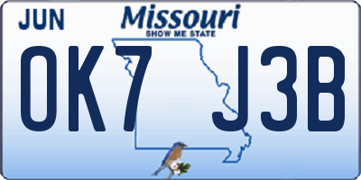 MO license plate OK7J3B
