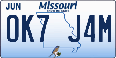 MO license plate OK7J4M