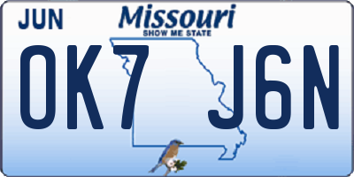 MO license plate OK7J6N
