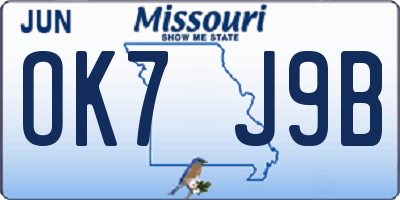 MO license plate OK7J9B