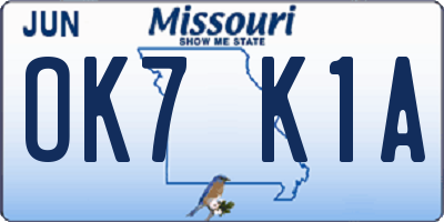 MO license plate OK7K1A