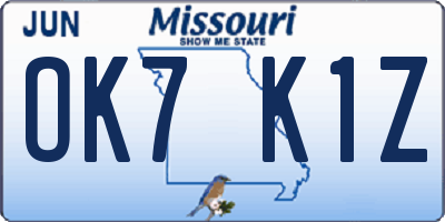 MO license plate OK7K1Z