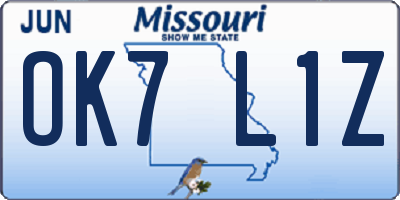 MO license plate OK7L1Z