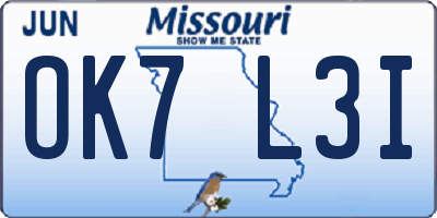 MO license plate OK7L3I