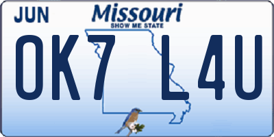 MO license plate OK7L4U