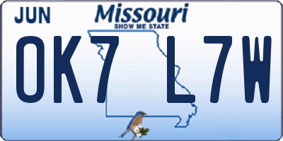 MO license plate OK7L7W