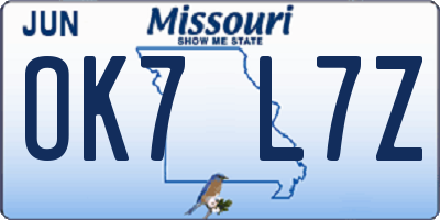 MO license plate OK7L7Z