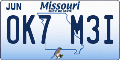 MO license plate OK7M3I