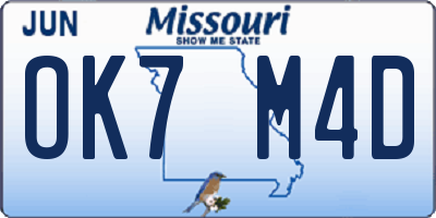 MO license plate OK7M4D