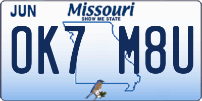 MO license plate OK7M8U