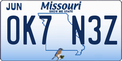 MO license plate OK7N3Z