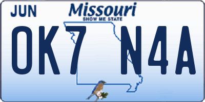 MO license plate OK7N4A