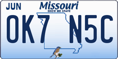 MO license plate OK7N5C