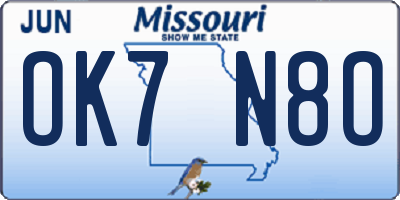 MO license plate OK7N8O