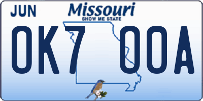 MO license plate OK7O0A