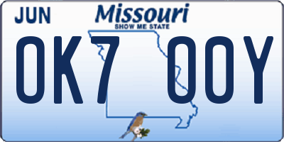MO license plate OK7O0Y
