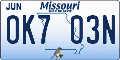 MO license plate OK7O3N