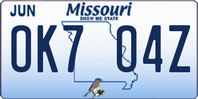 MO license plate OK7O4Z