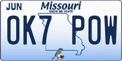 MO license plate OK7P0W