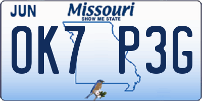MO license plate OK7P3G