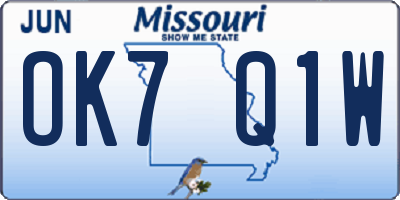 MO license plate OK7Q1W