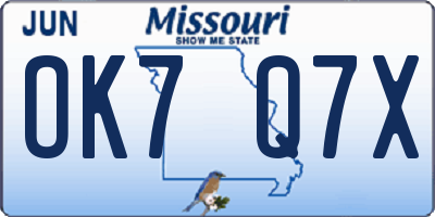 MO license plate OK7Q7X