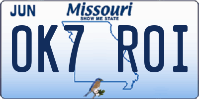 MO license plate OK7R0I