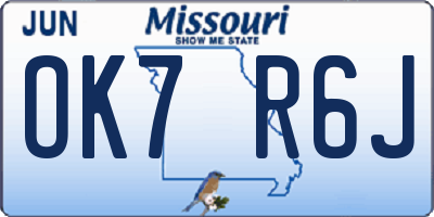 MO license plate OK7R6J