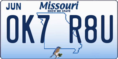 MO license plate OK7R8U