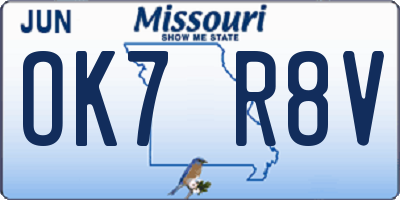 MO license plate OK7R8V