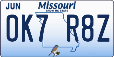 MO license plate OK7R8Z