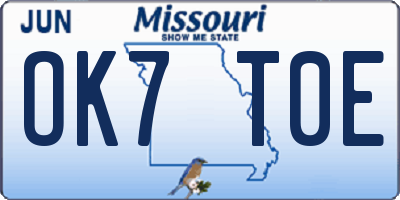 MO license plate OK7T0E