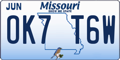 MO license plate OK7T6W
