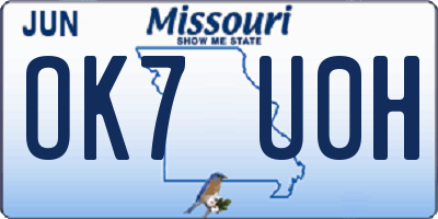 MO license plate OK7U0H