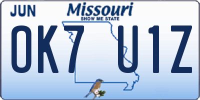 MO license plate OK7U1Z