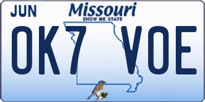 MO license plate OK7V0E
