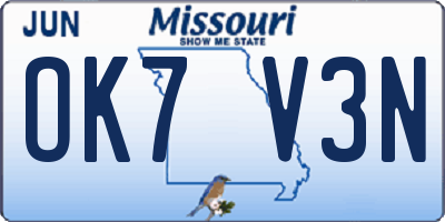 MO license plate OK7V3N