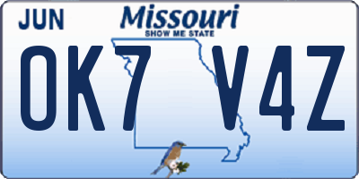 MO license plate OK7V4Z